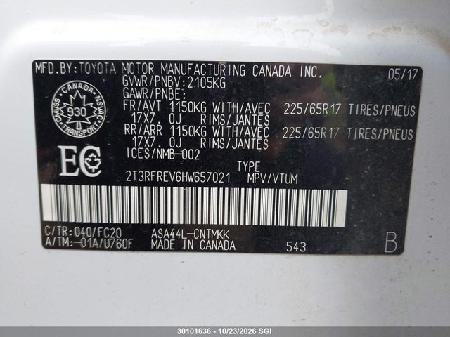 2T3RFREV6HW657021 Toyota Rav4 Xle