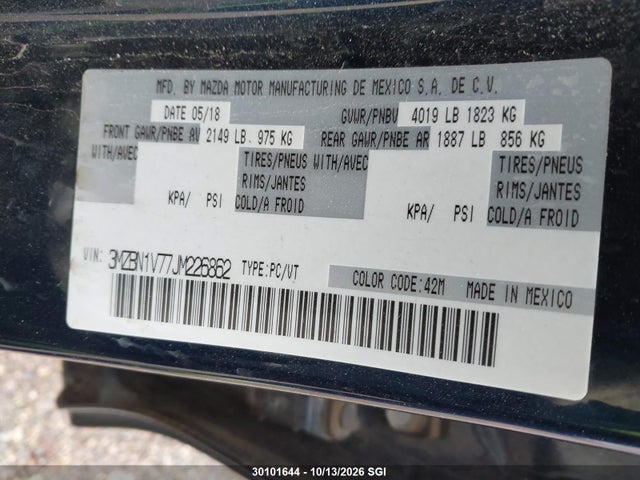 3MZBN1V77JM226862 Mazda MAZDA3