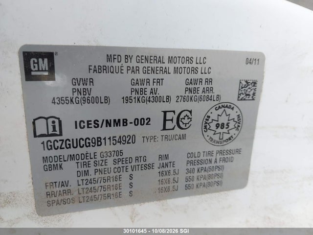 Продаж на аукціоні авто 2011 Chevrolet Express G3500, vin: 1GCZGUCG9B1154920, номер лоту: 30101645