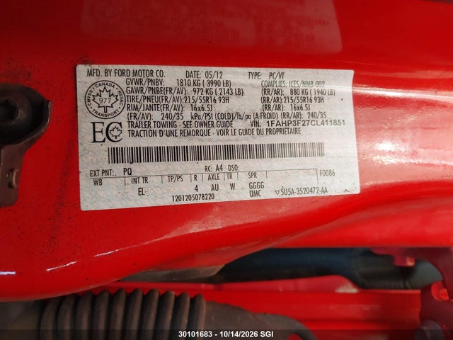 Aukcja sprzedaży 2012 Ford Focus Se, vin: 1FAHP3F27CL411851, numer aukcji: 30101683