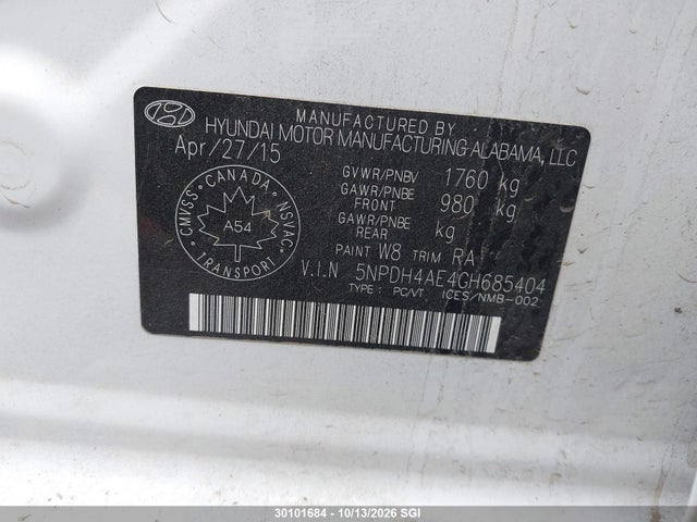 5NPDH4AE4GH685404 Hyundai Elantra Se/sport/limited