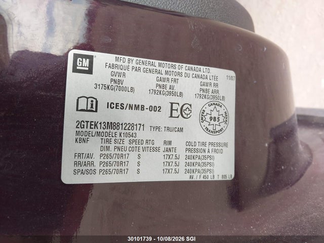 Aukcja sprzedaży 2008 Gmc Sierra K1500, vin: 2GTEK13M881228171, numer aukcji: 30101739