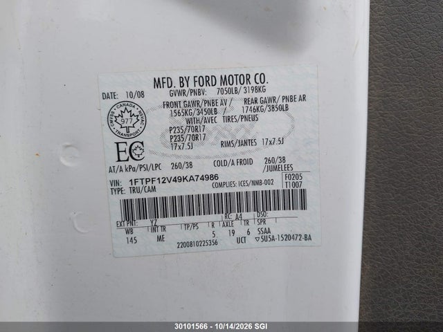 2009 Ford F150 მანქანა იყიდება აუქციონზე, vin: 1FTPF12V49KA74986, აუქციონის ნომერი: 30101566