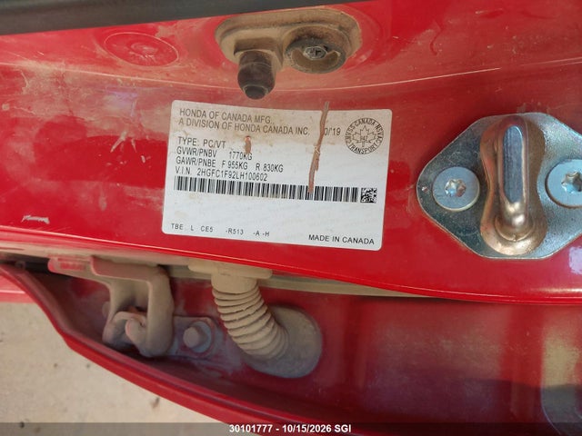 Honda Civic Touring 2020 2HGFC1F92LH100602 Image 9
