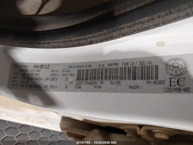 Продаж на аукціоні авто 2019 Ram 1500 Sport, vin: 1C6SRFTT5KN883095, номер лоту: 30101785