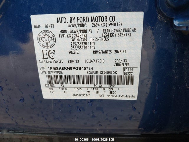 30100366 :رقم المزاد ، 1FMSK8KH9PGB45734 vin ، 2023 Ford Explorer St-line مزاد بيع