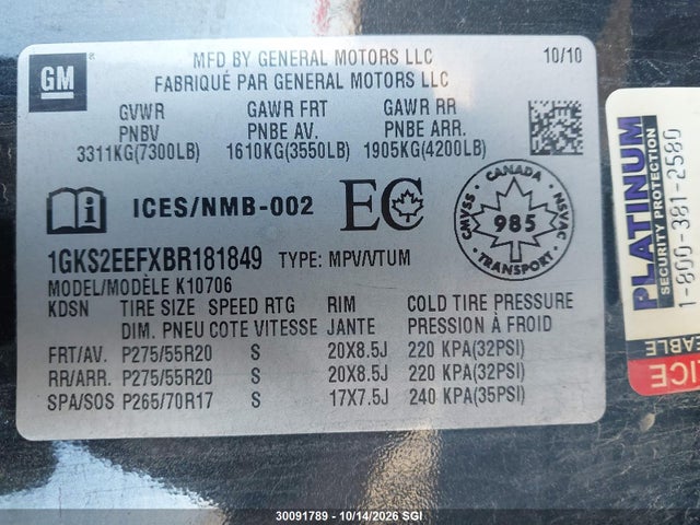 Aukcja sprzedaży 2011 Gmc Yukon Denali, vin: 1GKS2EEFXBR181849, numer aukcji: 30091789