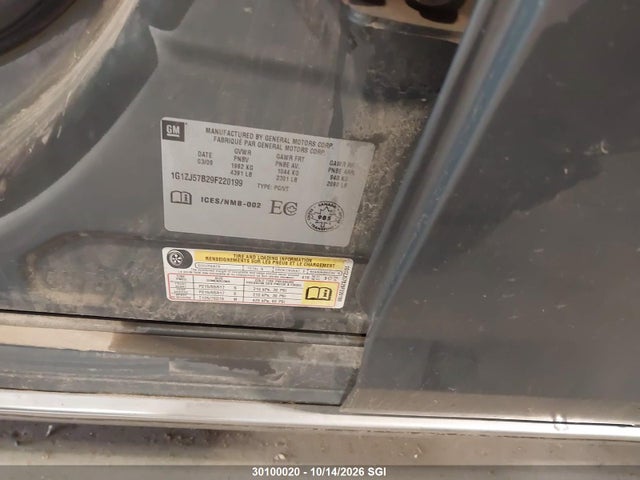 30100020 :رقم المزاد ، 1G1ZJ57B29F220199 vin ، 2009 Chevrolet Malibu 2lt مزاد بيع