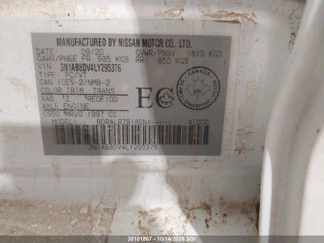 Продаж на аукціоні авто 2020 Nissan Sentra Sr, vin: 3N1AB8DV4LY295376, номер лоту: 30101867
