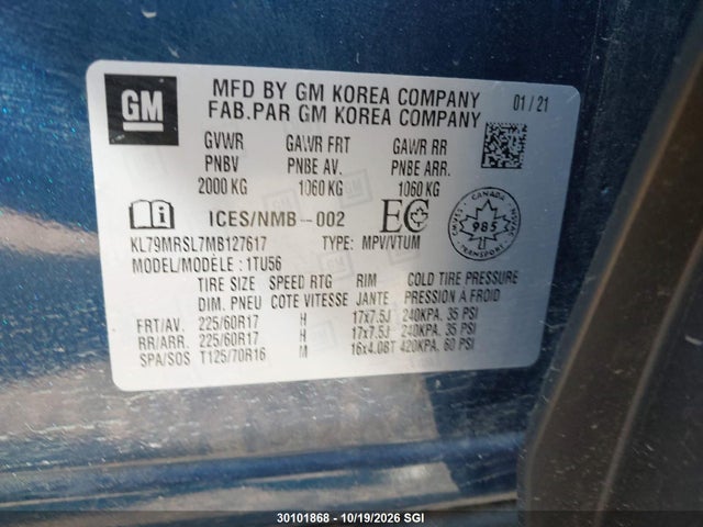 Chevrolet Trailblazer Lt 2021 KL79MRSL7MB127617 Image 9
