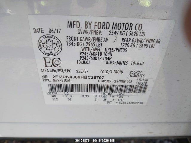 Продажа на аукционе авто 2017 Ford Edge Sel, vin: 2FMPK4J89HBC28797, номер лота: 30101876
