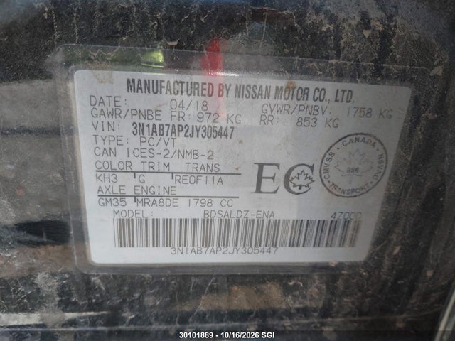 3N1AB7AP2JY305447 Nissan Sentra S/sv/sr/sl