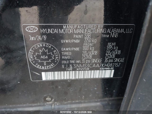 Hyundai Santa Fe Sel/sel Plus 2019 5NMS3CAA7KH082157 Image 9