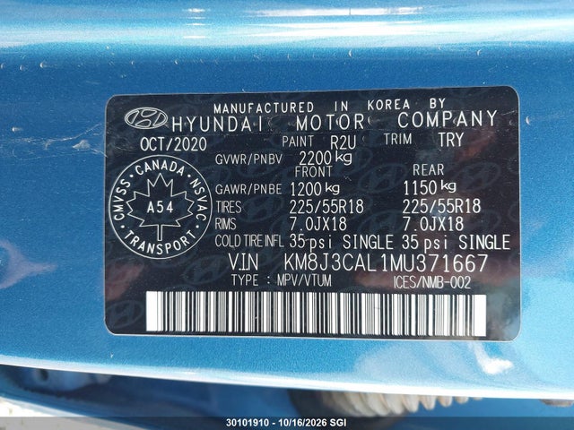 KM8J3CAL1MU371667 Hyundai Tucson Limited/sel/sport/ultimate/value