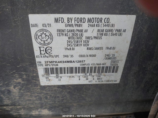 Ford Edge Titanium 2021 2FMPK4K94MBA12857 Image 9