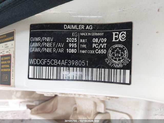 2010 Mercedes-benz C 250 მანქანა იყიდება აუქციონზე, vin: WDDGF5CB4AF398051, აუქციონის ნომერი: 30101755