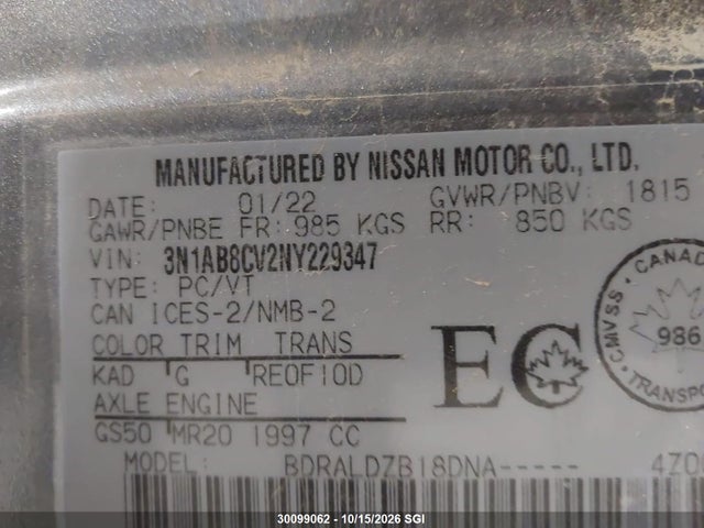 Продаж на аукціоні авто 2022 Nissan Sentra Sv, vin: 3N1AB8CV2NY229347, номер лоту: 30099062