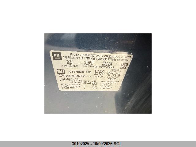 30102025 :رقم المزاد ، 2GNFLGE39H6166895 vin ، 2017 Chevrolet Equinox Premier مزاد بيع