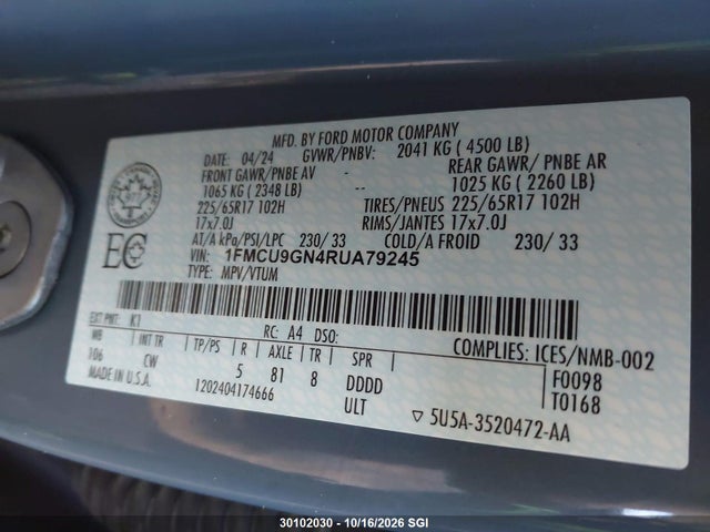 Ford Escape Active 2024 1FMCU9GN4RUA79245 Image 9