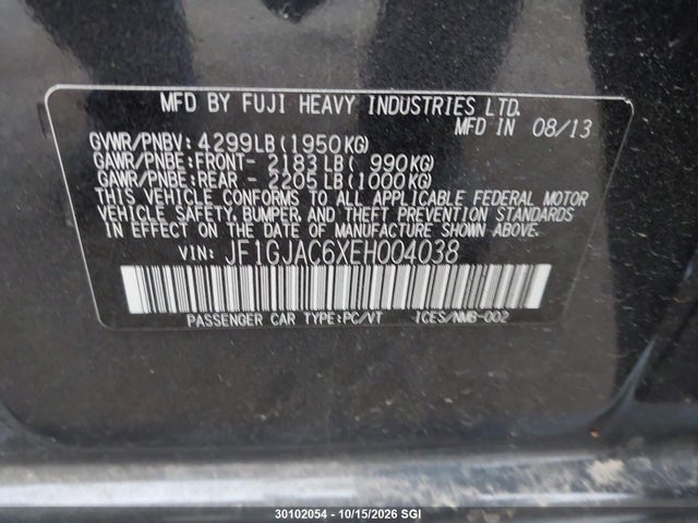 Продажа на аукционе авто 2014 Subaru Impreza Premium, vin: JF1GJAC6XEH004038, номер лота: 30102054