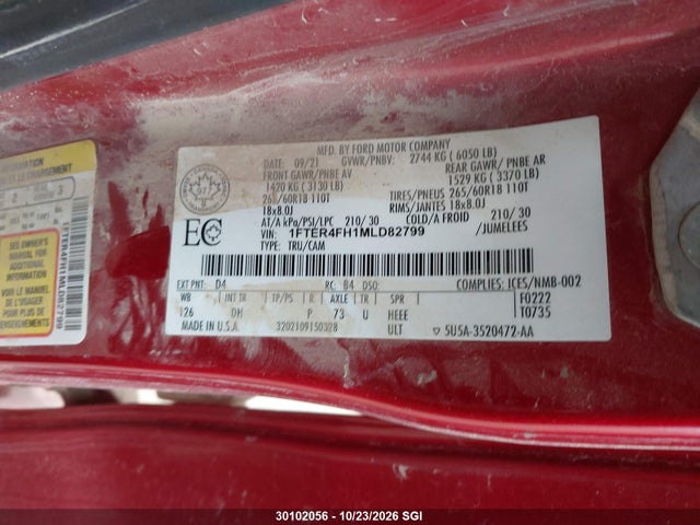 Ford Ranger Xl/xlt/lariat 2021 1FTER4FH1MLD82799 Image 9