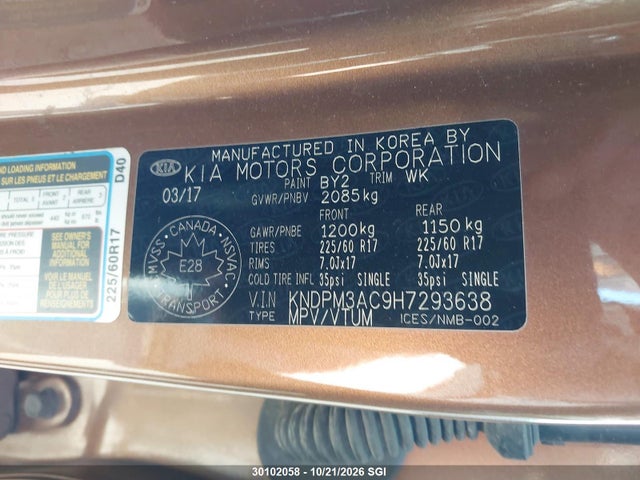 KIA Sportage Lx 2017 KNDPM3AC9H7293638 Image 9