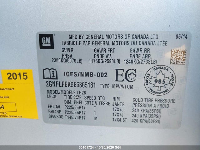 Chevrolet EQUINOX LT 2014 2GNFLFEK5E6365181 Image 9