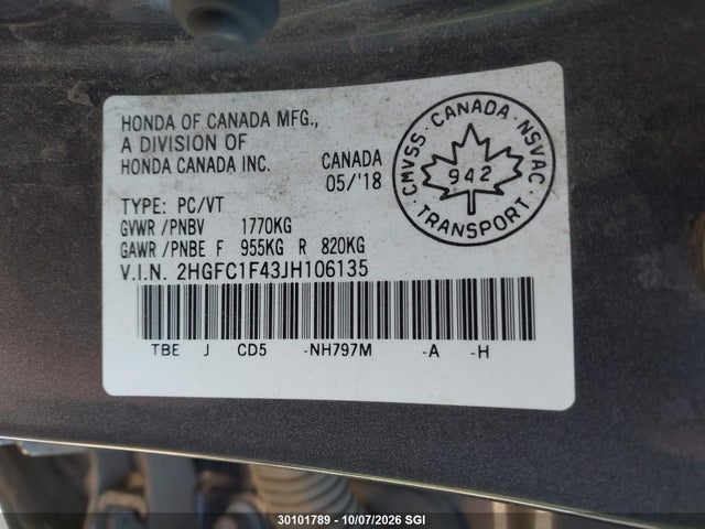 2HGFC1F43JH106135 Honda CIVIC EX