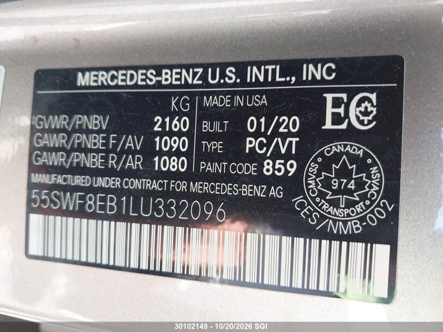 55SWF8EB1LU332096 Mercedes-Benz C 300 4matic