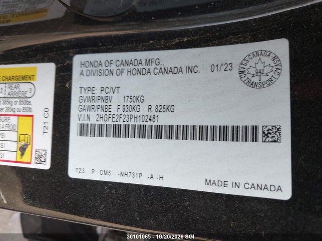 2HGFE2F23PH102481 Honda Civic Lx