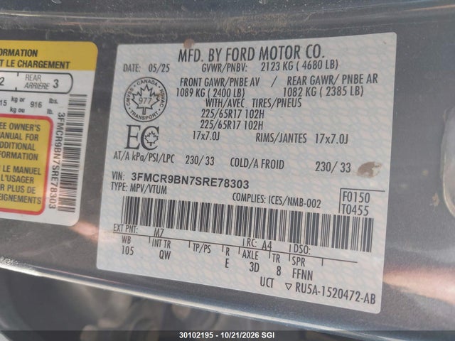3FMCR9BN7SRE78303 Ford Bronco Sport Big Bend