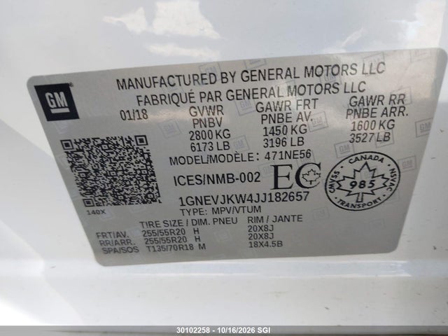 1GNEVJKW4JJ182657 Chevrolet Traverse Premier