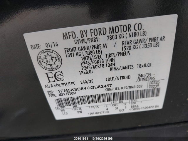 Ford EXPLORER XLT 2016 1FM5K8D84GGB82457 Image 9