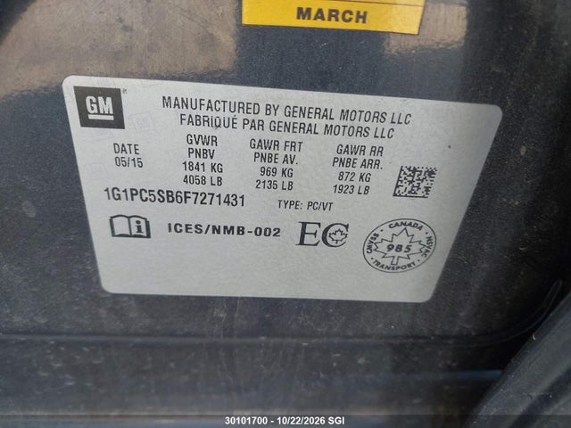 Chevrolet CRUZE LT 2015 1G1PC5SB6F7271431 Image 9