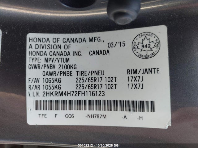Honda CR-V EXL 2015 2HKRM4H72FH116123 Image 9