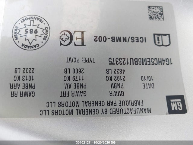 30102127 :رقم المزاد ، 1G4HC5EM6BU123375 vin ، 2011 Buick Lucerne Cxl مزاد بيع
