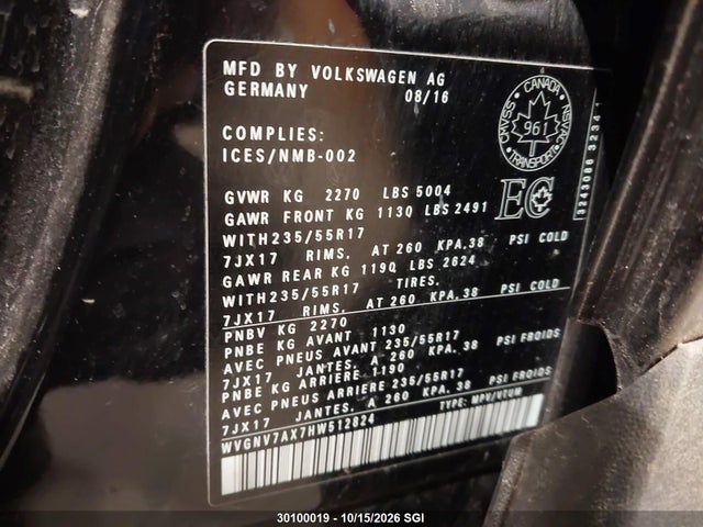 WVGNV7AX7HW512824 Volkswagen Tiguan Wolfsburg