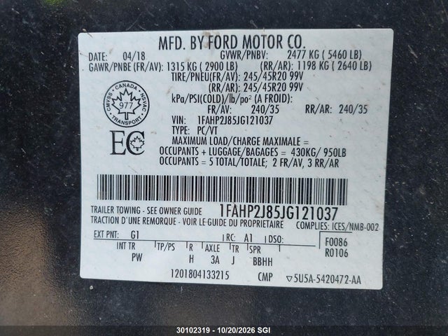 Ford Taurus Limited 2018 1FAHP2J85JG121037 Image 9