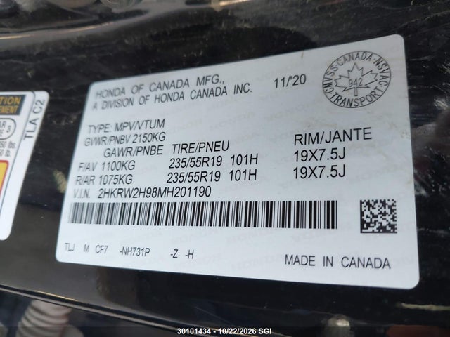 Honda Cr-v Touring 2021 2HKRW2H98MH201190 Image 9
