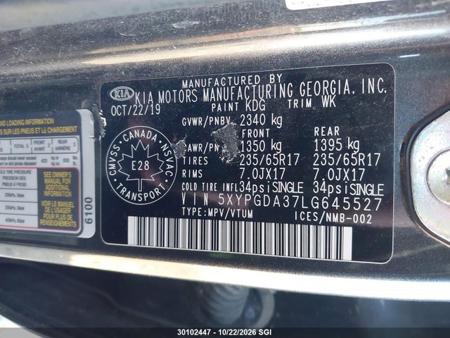 KIA Sorento L/lx 2020 5XYPGDA37LG645527 Image 9