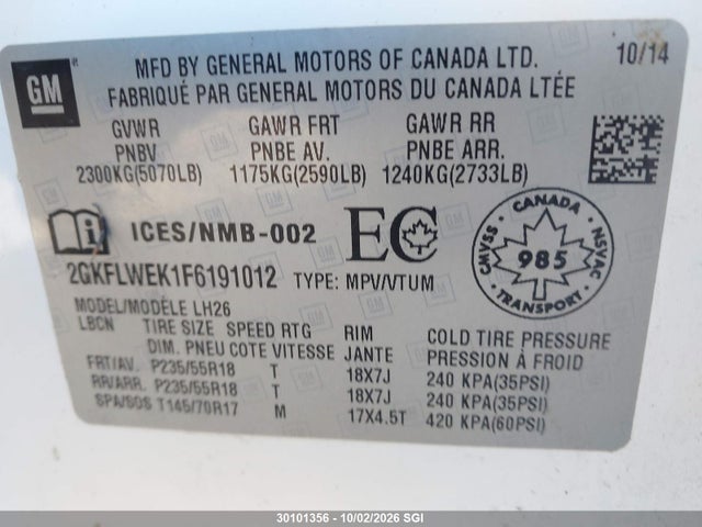 2GKFLWEK1F6191012 GMC Terrain Sle