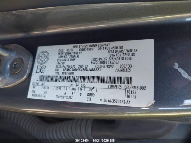 Ford ESCAPE SEL 2021 1FMCU9H64MUA88351 Image 9