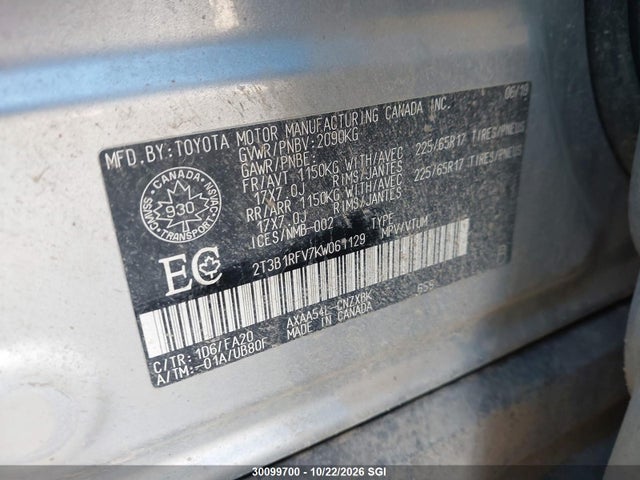 2T3B1RFV7KW061129 Toyota RAV4 LE