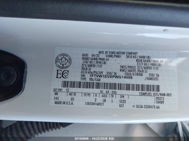 Ford F150 Lightning Pro/lightning Xlt/lightning Lariat/lightning Platinum 2023 1FTVW1EVXPWG14009 Image 9