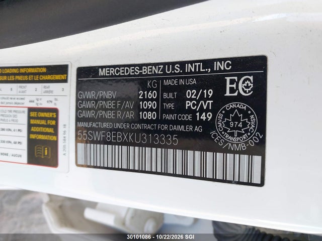 55SWF8EBXKU313335 Mercedes-Benz C 300 4matic