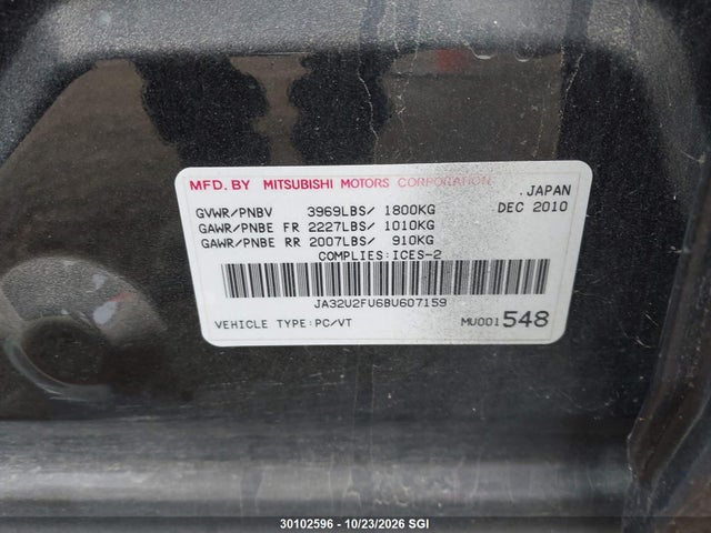 30102596 :رقم المزاد ، JA32U2FU6BU607159 vin ، 2011 Mitsubishi Lancer Es/es Sport مزاد بيع