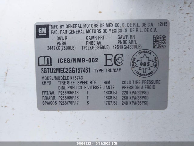 GMC Sierra K1500 Sle 2016 3GTU2MEC2GG157461 Image 9