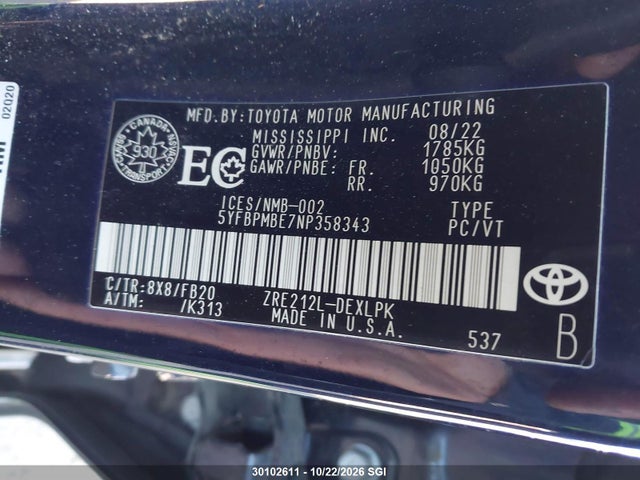 Toyota Corolla Le/xle 2022 5YFBPMBE7NP358343 Image 9