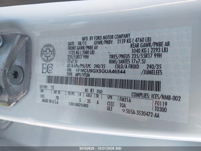 Ford ESCAPE SE 2016 1FMCU9GX5GUA46544 Image 9
