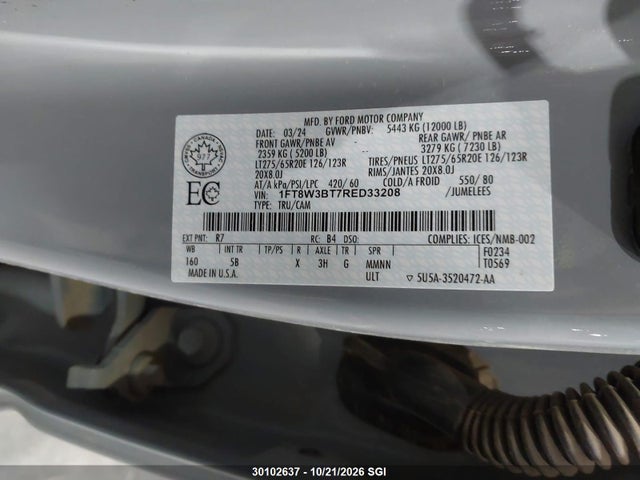Продаж на аукціоні авто 2024 Ford F350 Super Duty, vin: 1FT8W3BT7RED33208, номер лоту: 30102637